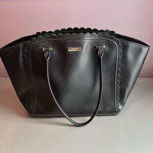 Kate Spade Black Scalloped Leather Tote Bag